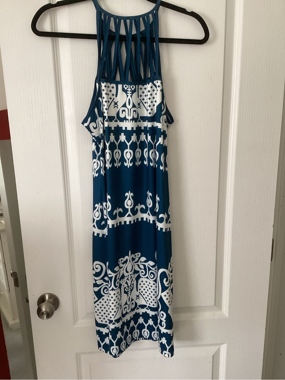 Blue & White Strappy Knee Length Dress